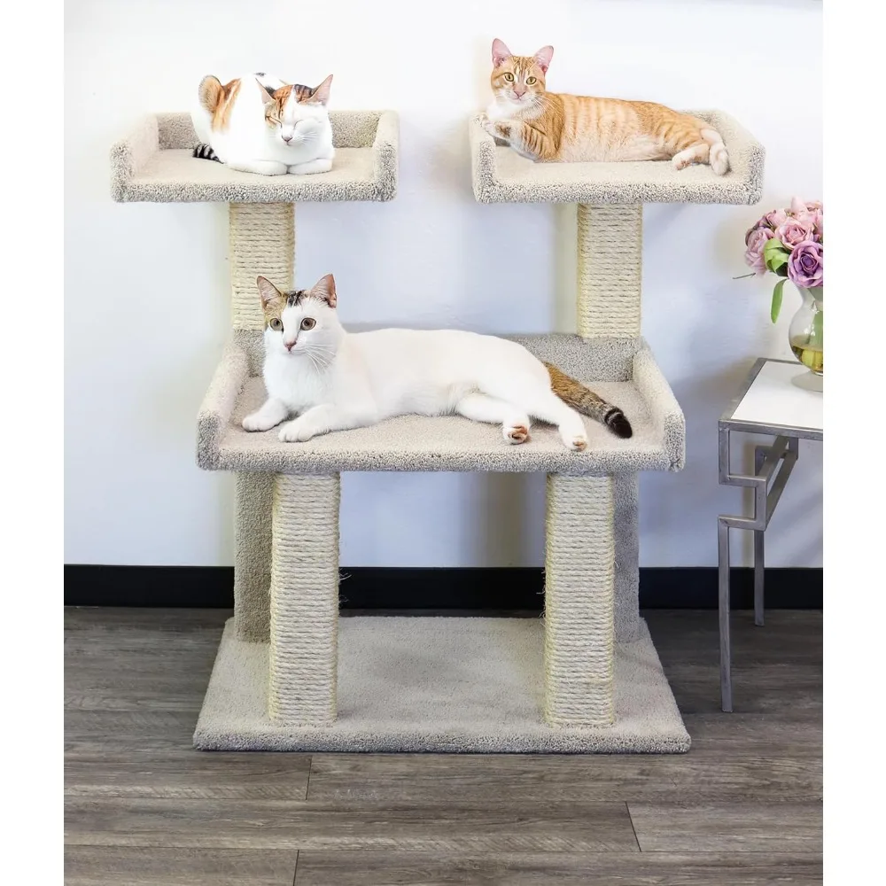 Cat Trees Maine Coon Deluxe Cat Perch – Made in USA Sturdy Solid-Wood Tower for Large & Multiple Cats – Easy 2-Step Assembly,