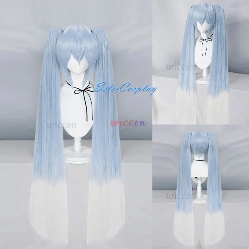 Picture 7: wiwiwi 123Virtual Singer Cosplay Wig Colored Miiku Long Light 44inch Blue Gradient White Hair Clips 2 Ponytails Synthetic