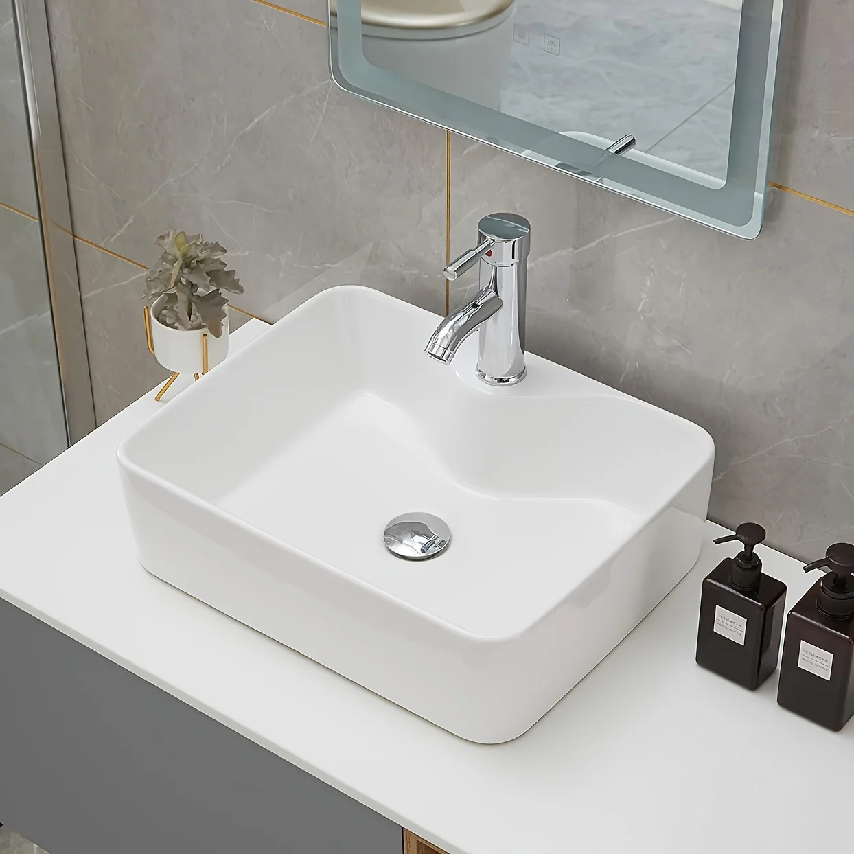 

1pc 19" x 15" Countertop Rectangle Vessel Sink, Above Counter Ceramic Hand Wash Basin Vanity Sink, Bathroom Sanitary Ware Art