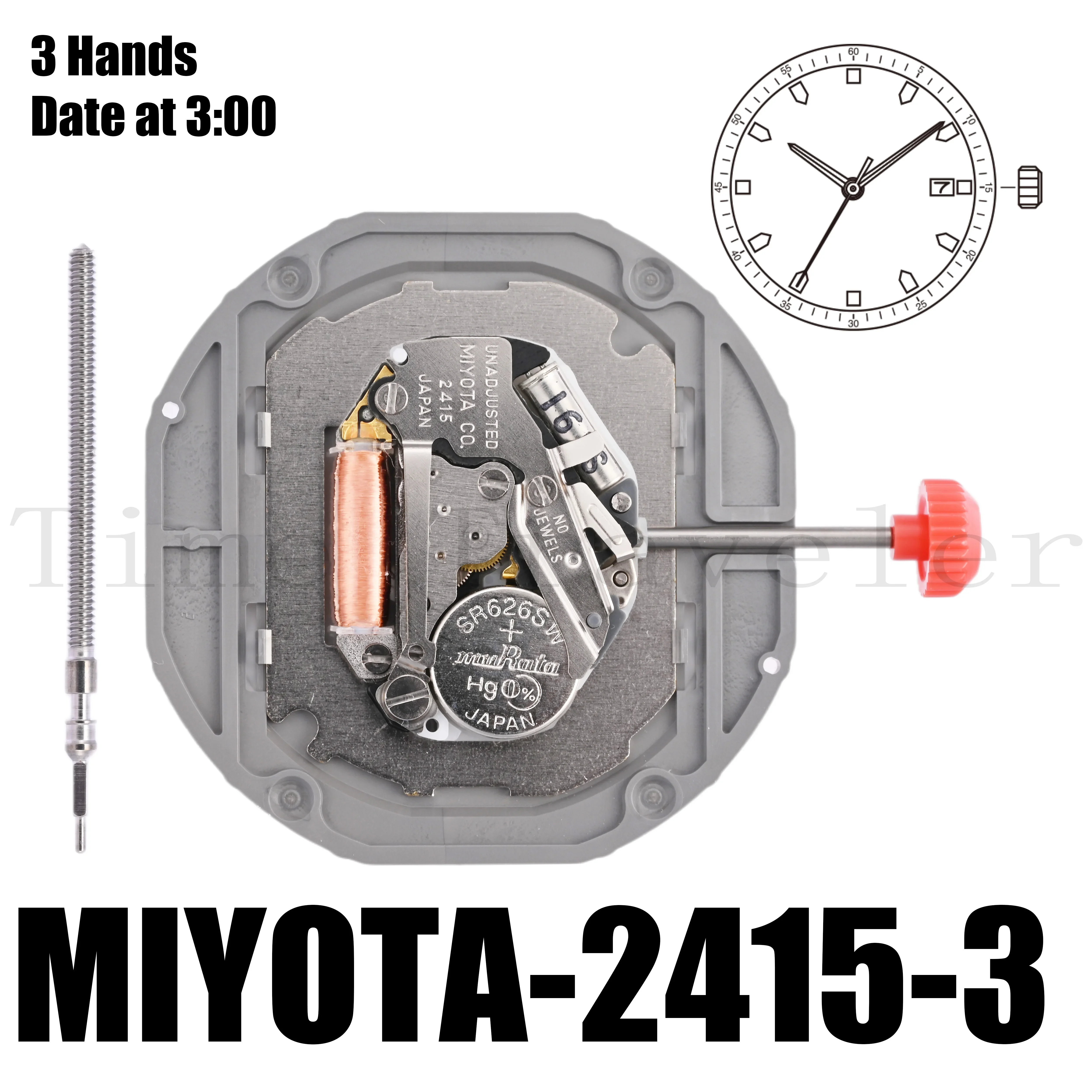 2415 Movement Miyota 2415 Movement Size  13 1/2’’’ Height  4.35mm Accuracy ±20 sec per month 3 Hands Date at 3:00