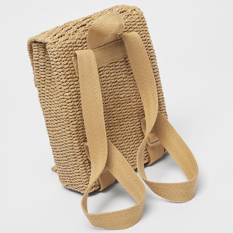 Double Shoulder Straw Woven Bag Children Backpack Straw Woven Bag Student School Bag Personality Hand Carrying Woven Backpack