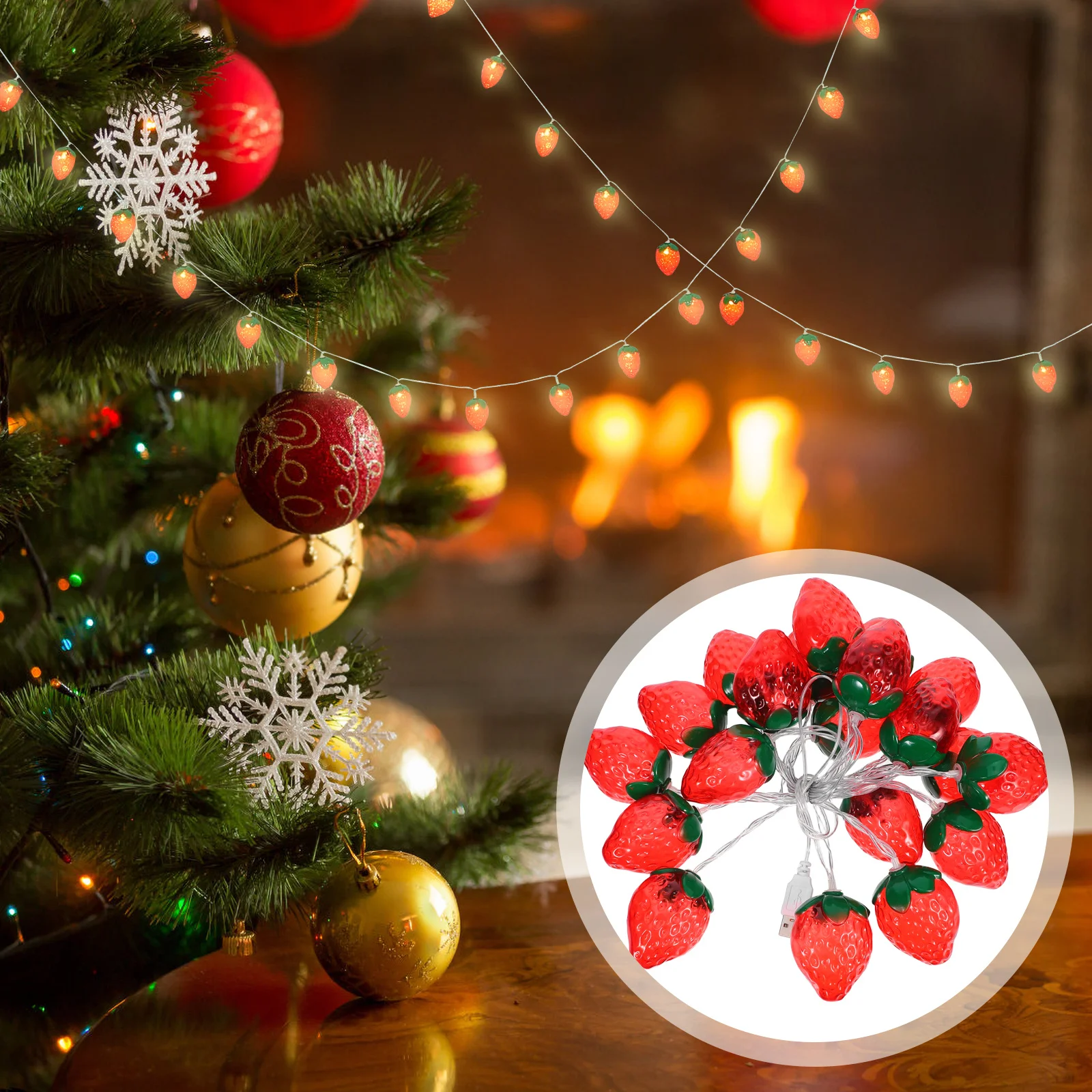 

Strawberry LED String Lights Indoor Outdoor Decorative Cute Strawberry Modeling Night Lamp for Bedroom Wedding Party Cozy Home