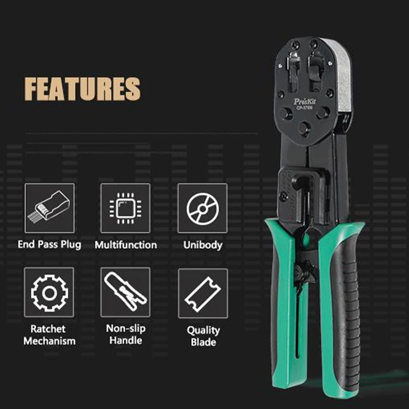 Pro'sKit CP-376N Ratchet Crimper RJ45 RJ11 Crimping Pliers 3 in 1 Network Cable Cutter Wire Stripper LAN Ethernet Crimp Tool