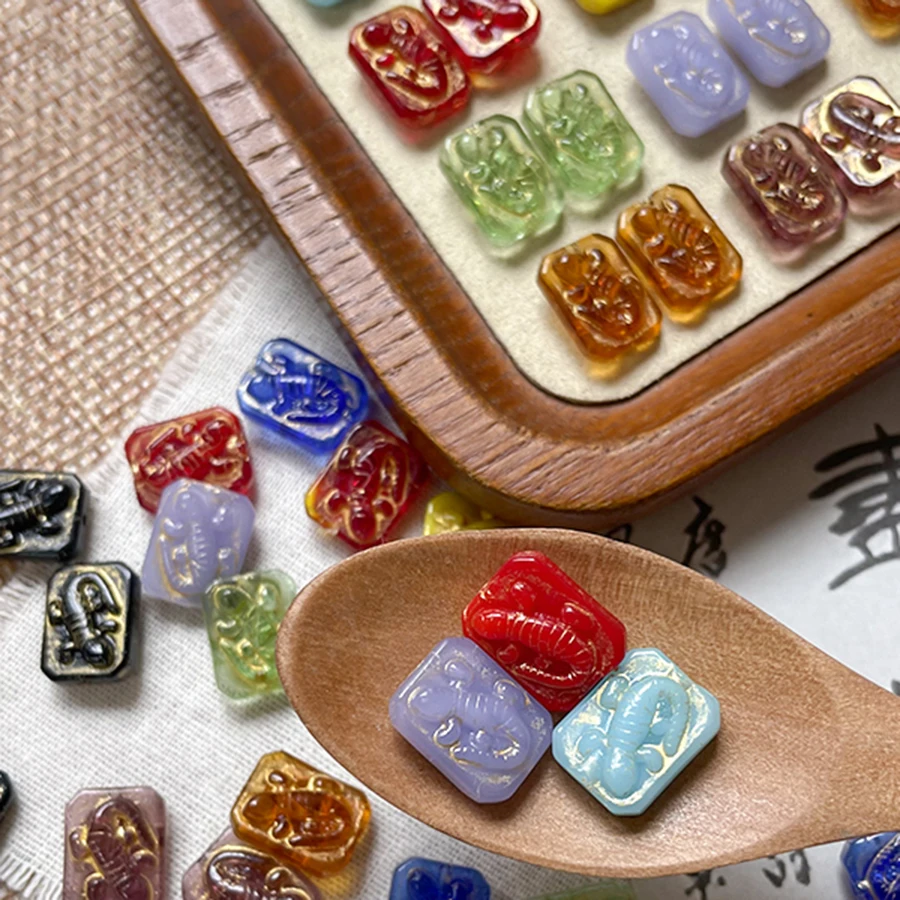 

6pcs Retro Glass Gecko Beads Gold Plating Diy Handmade Necklace Bracelet Chain Stringing Beads Loose Beads Materials