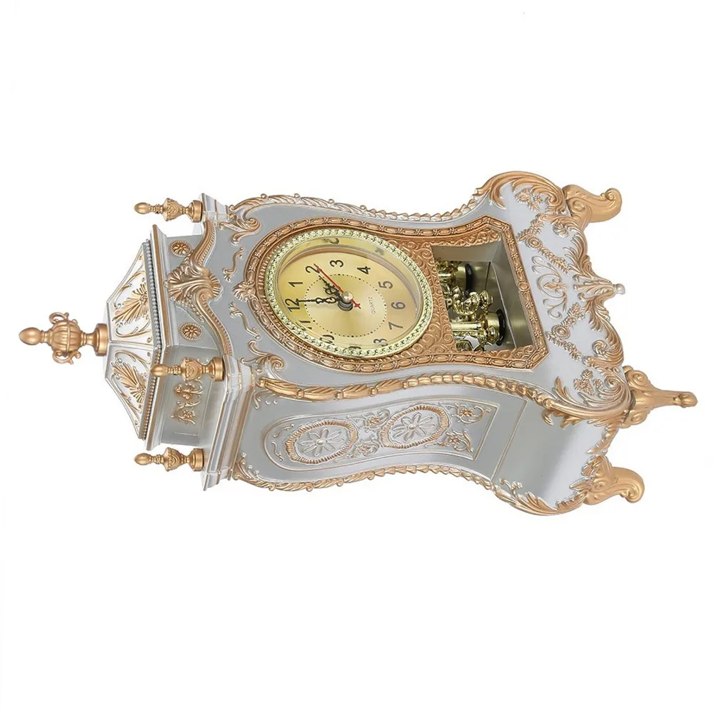 White Brown Vintage Desk Clock 12 Songs European Style Retro Alarm Clock Music Time Reporting Silent Scanning for Seconds