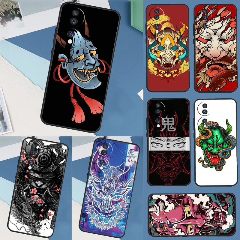 Japanese Hannya Oni Mask Case For Huawei P20 P30 Pro P40 Lite P Smart Z Nova 9 Honor X8 X9a 50 70 Magic 5 Pro Cover