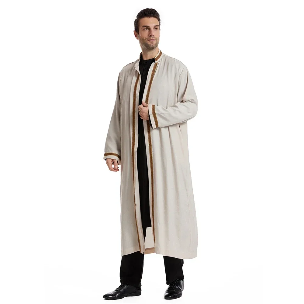Ramadan Robe Kaftan Men Open Kimono Cardigan Coat Saudi Arabic Jubba Thobe Eid Islamic Traditional Clothing Muslim Abaya Dress