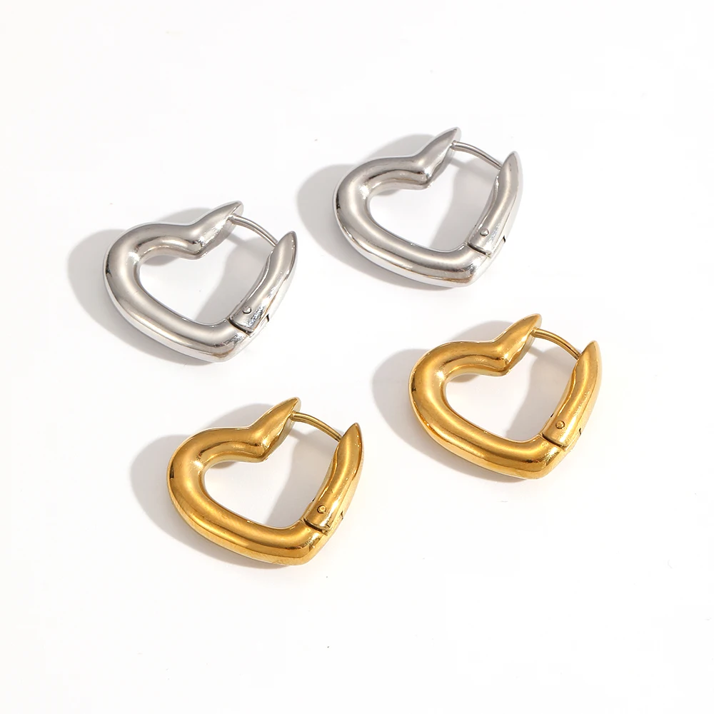 Minimalistische ovale Herzohrringe, 18 Karat vergoldet, aus Edelstahl, hübsche Huggie-Creolen für Damen – Detail 4
