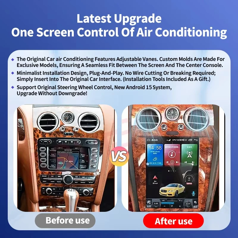 For Bentley Flying Spur Continental 2004-2015 Car Radio Audio Player Bluetooth Android15 Carplay Display Stereo GPS Navigation