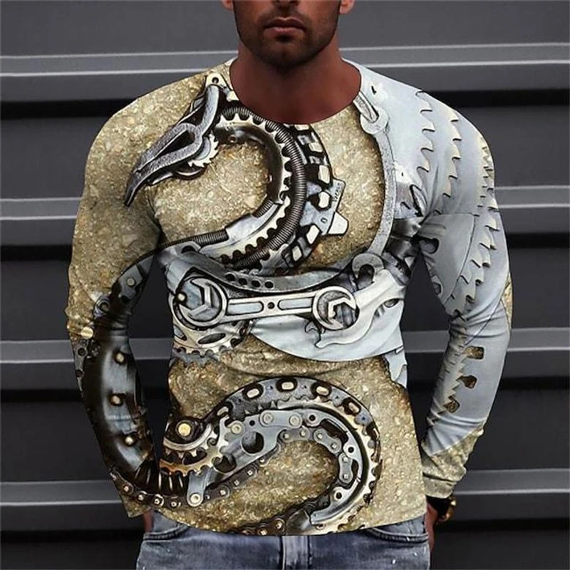 Y2k Popular Men T Shirt 3d All Print Machine Element Cpu Pattern Long Sleeve T-shirt Summer Fall Daily Streetwear Men Clothes
