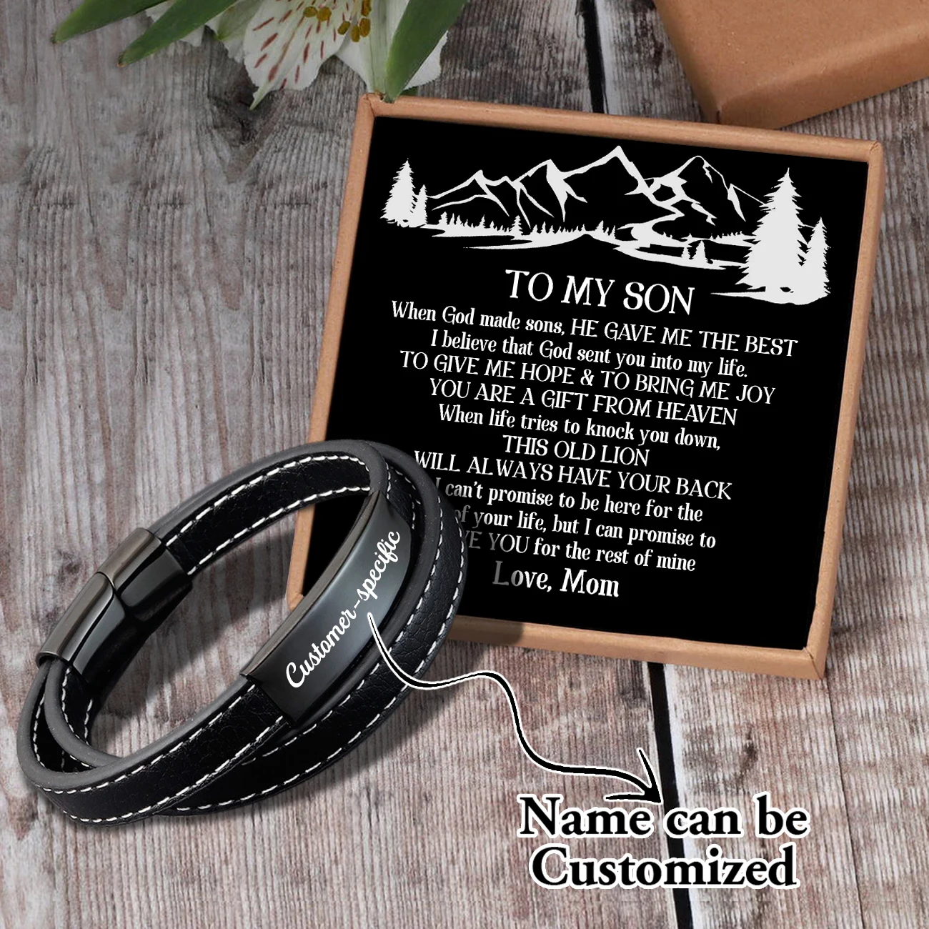 

Sam3013 Mom To My Son Name Can Be Customized Woven Bracelet Card text Men's Fashion Magnet Clasp Multi-layer Leather Bracelet