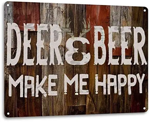 Ylens Deer Beer Make Me Happy Retro Funny Hunting Hunt Cabin Wall Decor Metal Tin Sign 8x12in sign