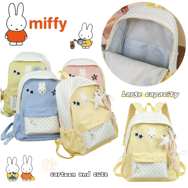 Miffy Backpack Cute Cartoon style Fashionable Rabbit print Creative and good-looking Durable Large capacity student School Bag