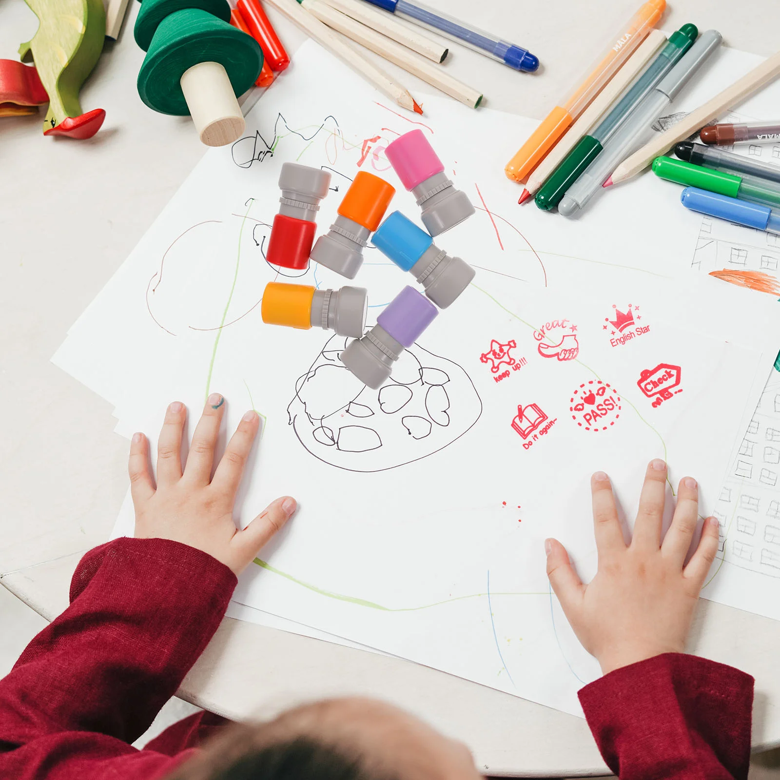 6 pezzi Sigillo Timbro per commenti in inglese Timbri per bambini Insegnanti Forniture per aula in plastica per elementari