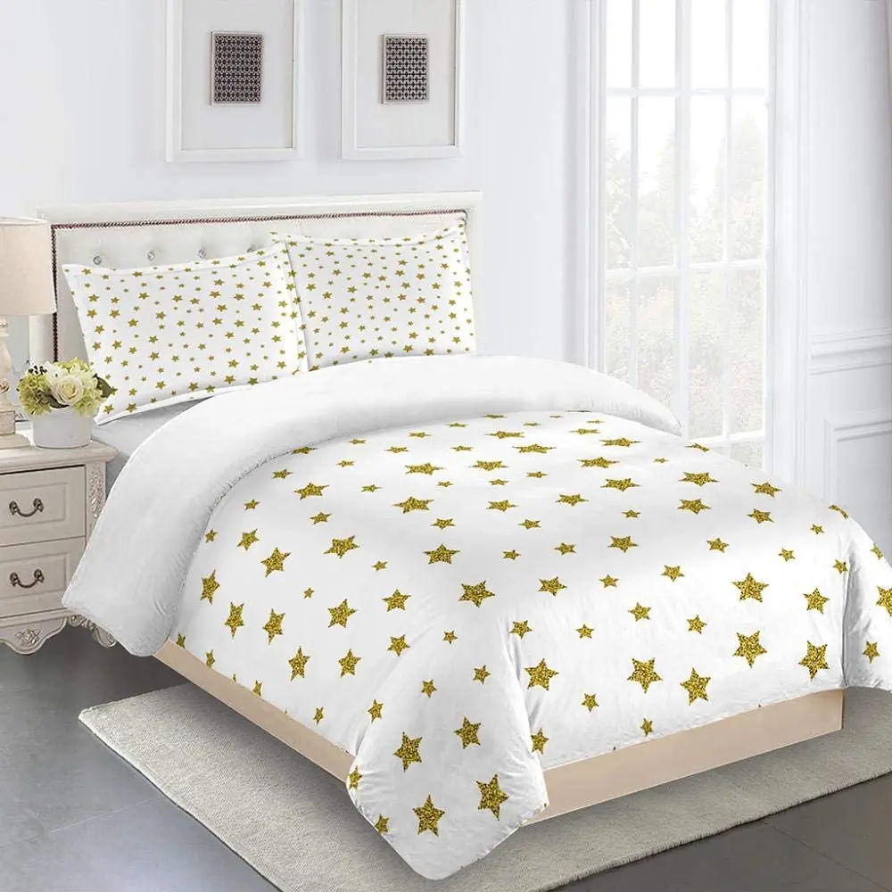 HUANZHUANG 3Pcs Bedding Sets 3D Gold Little Star Hd Digital Printing Custom Single Duvet Cover Set Home Queen King Quilt Pillowc