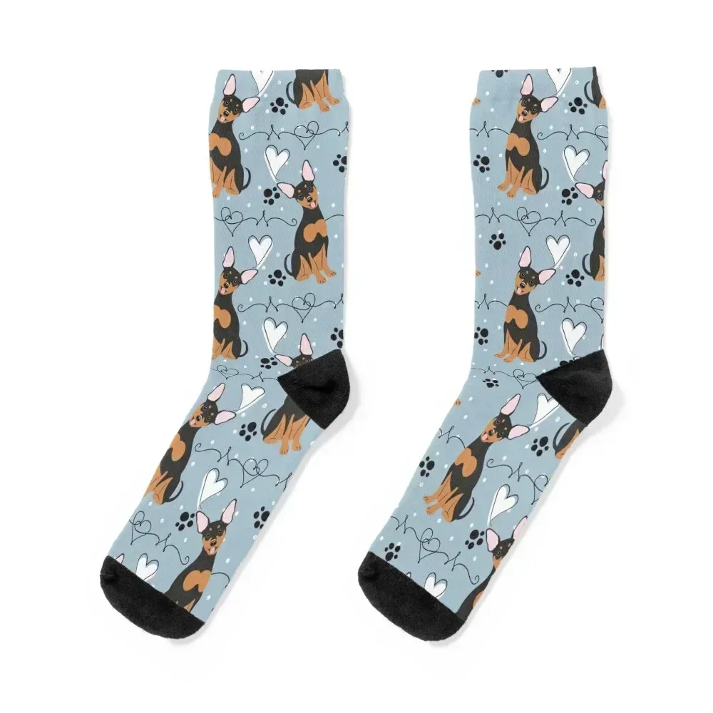 LOVE Black Tan Miniature Pinscher Dog Socks happy kawaii floor snow Socks For Men Women's