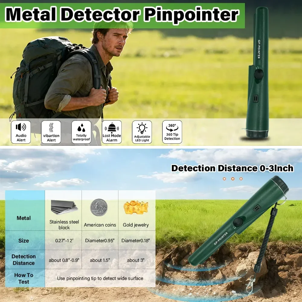 Caçador de tesouros portátil detector de metais pinponter ponteiro sonda detector de ouro identificar sensibilidade ajustável à prova dwaterproof água