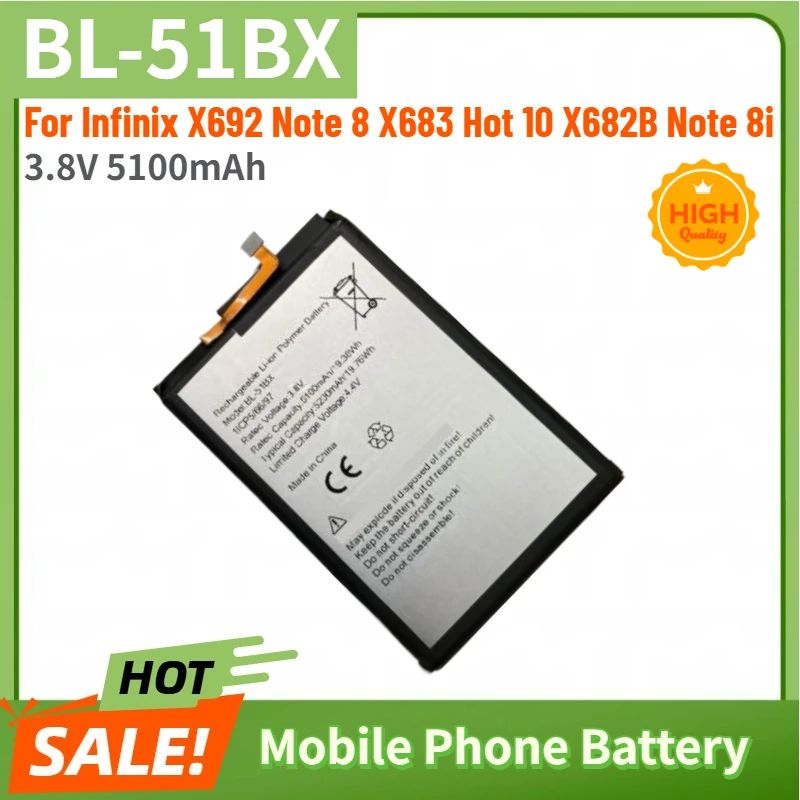 

BL-51BX High Quality Phone Battery 3.8V 5200mAh For Infinix X692 Note 8 X683 Hot 10 X682B Note 8i Brand New Replacement Battery