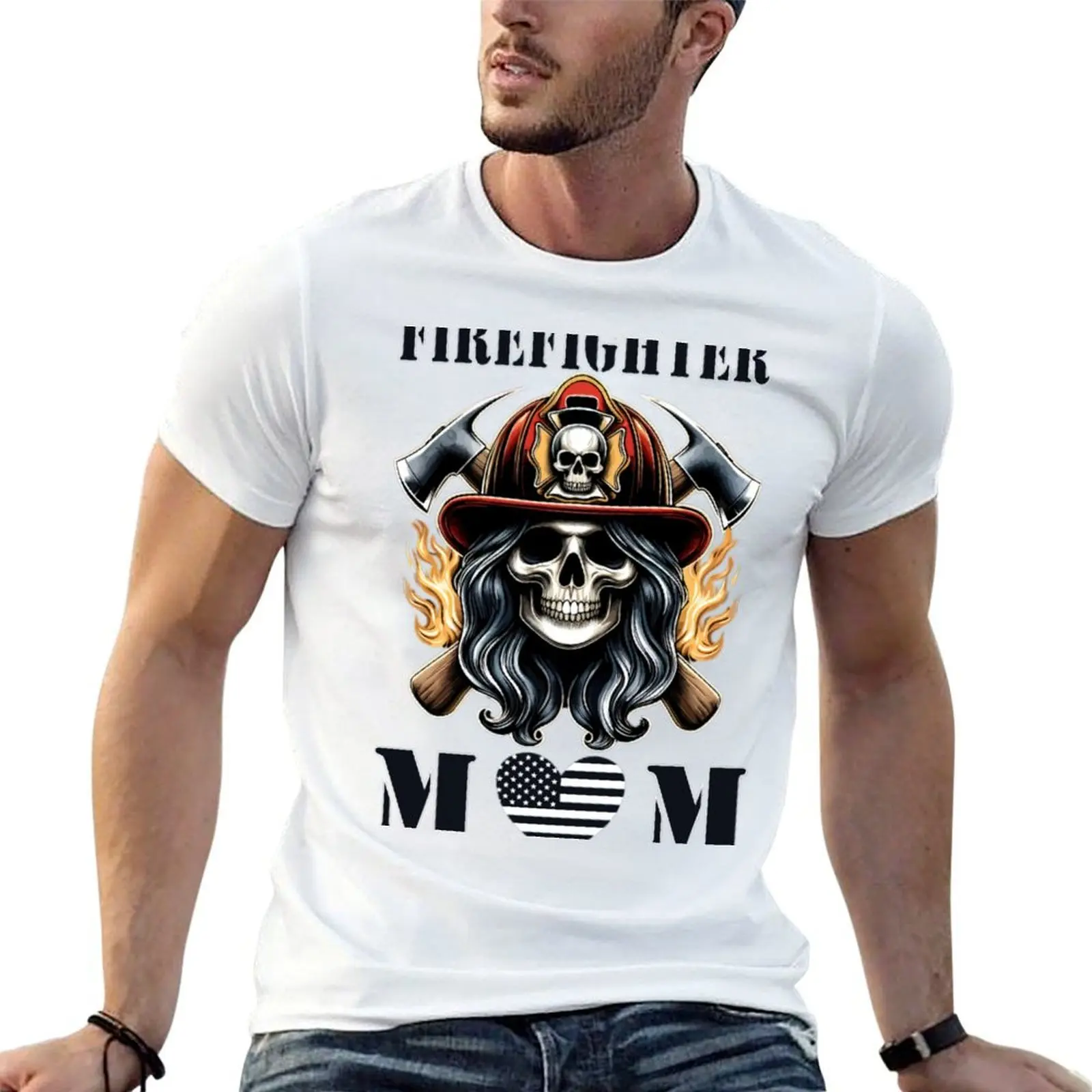 Firefighter Mom My Hero Wears Bunker Gear T-Shirt oversized t shirt for a boy mens graphic t-shirts pack