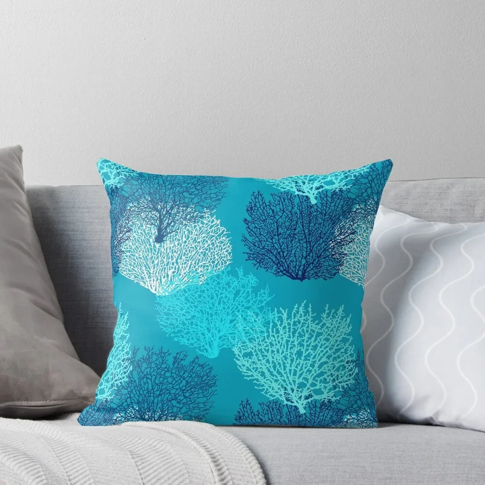 

Fan Coral Print, Turquoise, Aqua and Cobalt Blue Throw Pillow Cushion Cover For Sofa Pillow Cases Decorative pillow