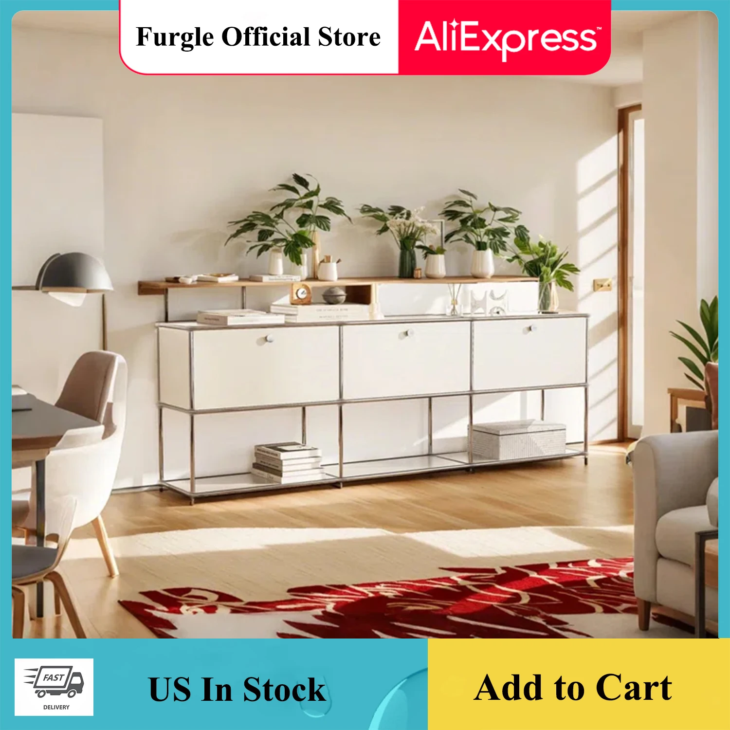 White Haller Storage Cabinets Storage Shelf Modular Furniture Stainless Steel Metal Board for Office Living Room Cabinet