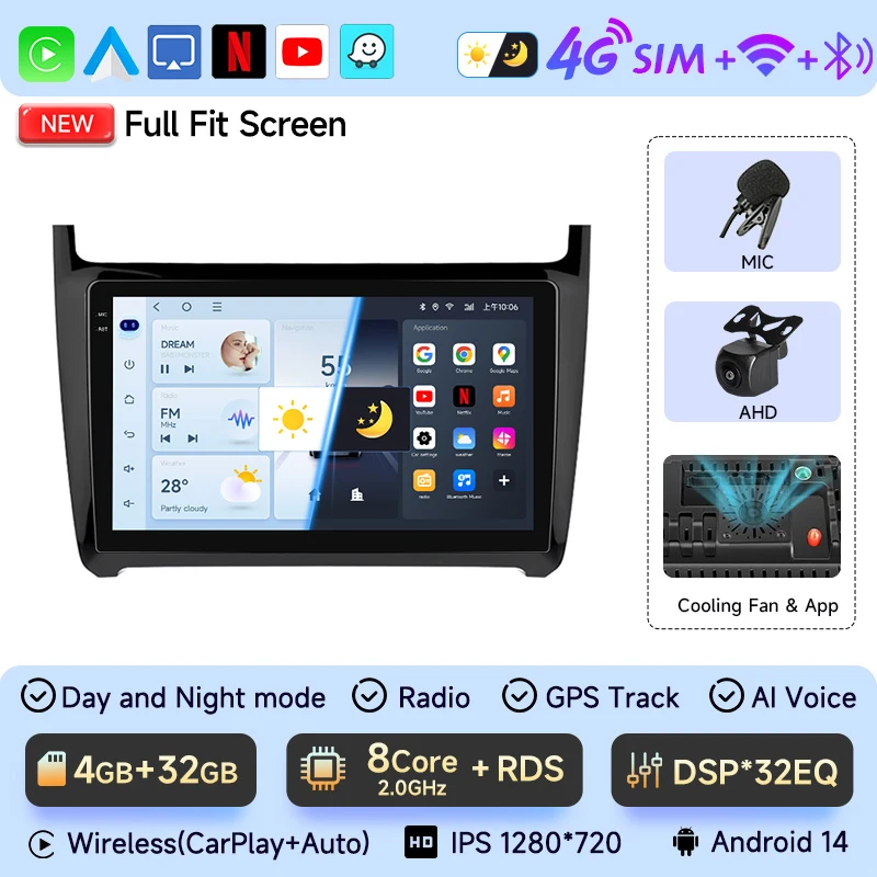 JIUYIN Android Auto Autoradio Voor VW POLO 5 sedan 2008-2020 Draadloze CarPlay GPS Multimedia 2 din Intelligente Systemen Stereo