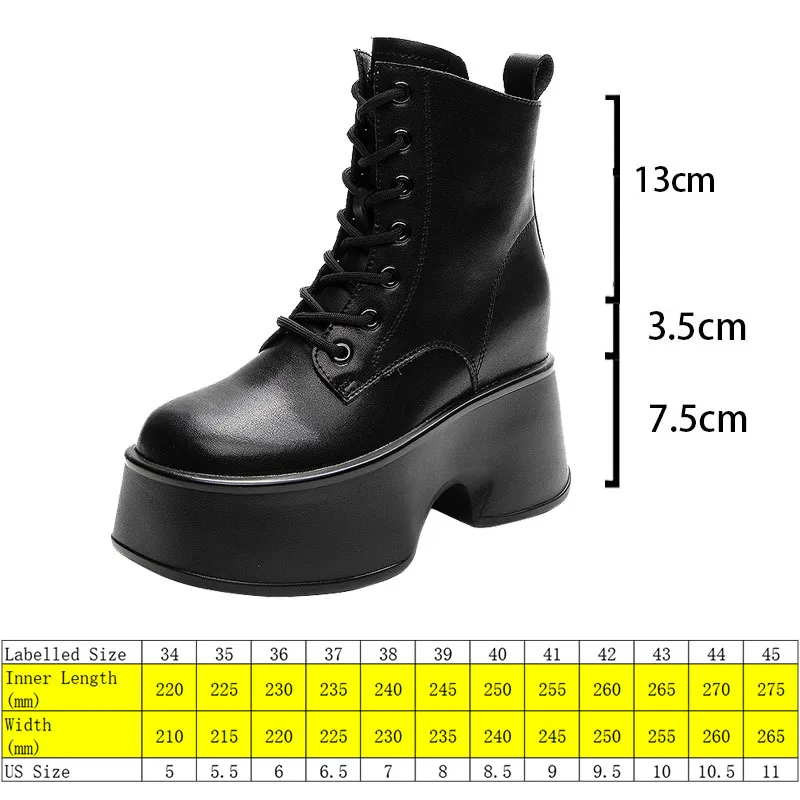 Fujin 11cm Rotro Genuine Leather Women Mid Calf Motorcycle Boots Platform Wedeg Lace Up Slip on Spring Autumn Winter Comfy Shoes