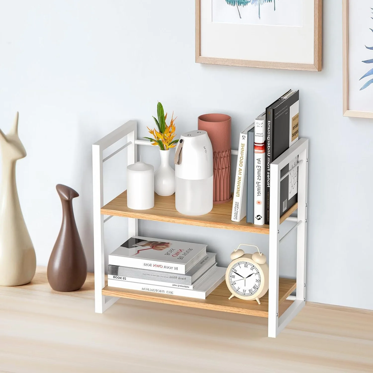 Double Layer Iron Desktop Storage Organizer No Drill Installation Shelf For Kitchen Office Countertop Books Storage Rack