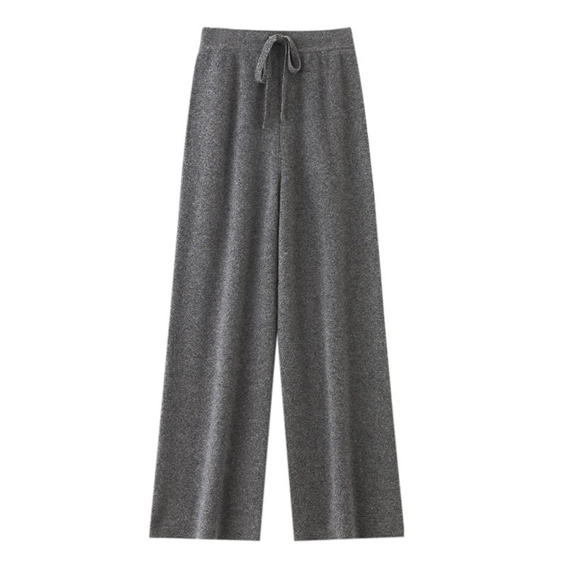 

100% merino wool women's knitted trousers, popular, fashionable, warm, wide-leg pants, new autumn and winter 2024