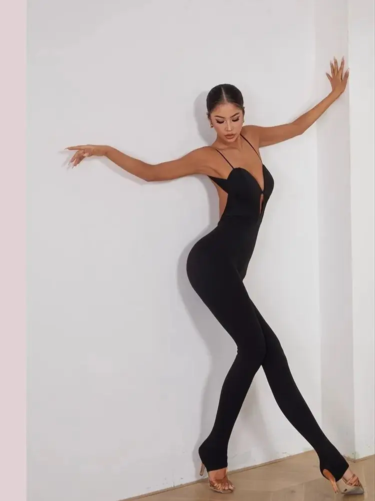 Latin Dance Jumpsuit Summer Practice Dancing Performance Wear Open Back Slim Fit Sexy Dance Dress #2431