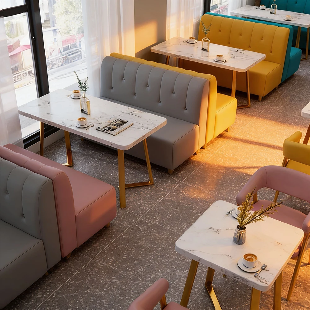 & Modern Minimalist Commercial Booth Sofa Dining Table Chair Set for Milk Tea Burger Dessert Restaurants with Custom Sizes Color