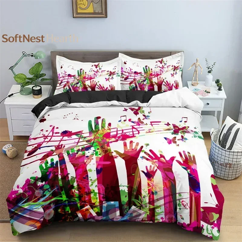 2026 Music Theme Duvet Cover Microfiber Musical Symbols Comforter Cover Violin Piano Pattern Bedding Set Twin King Single Queen