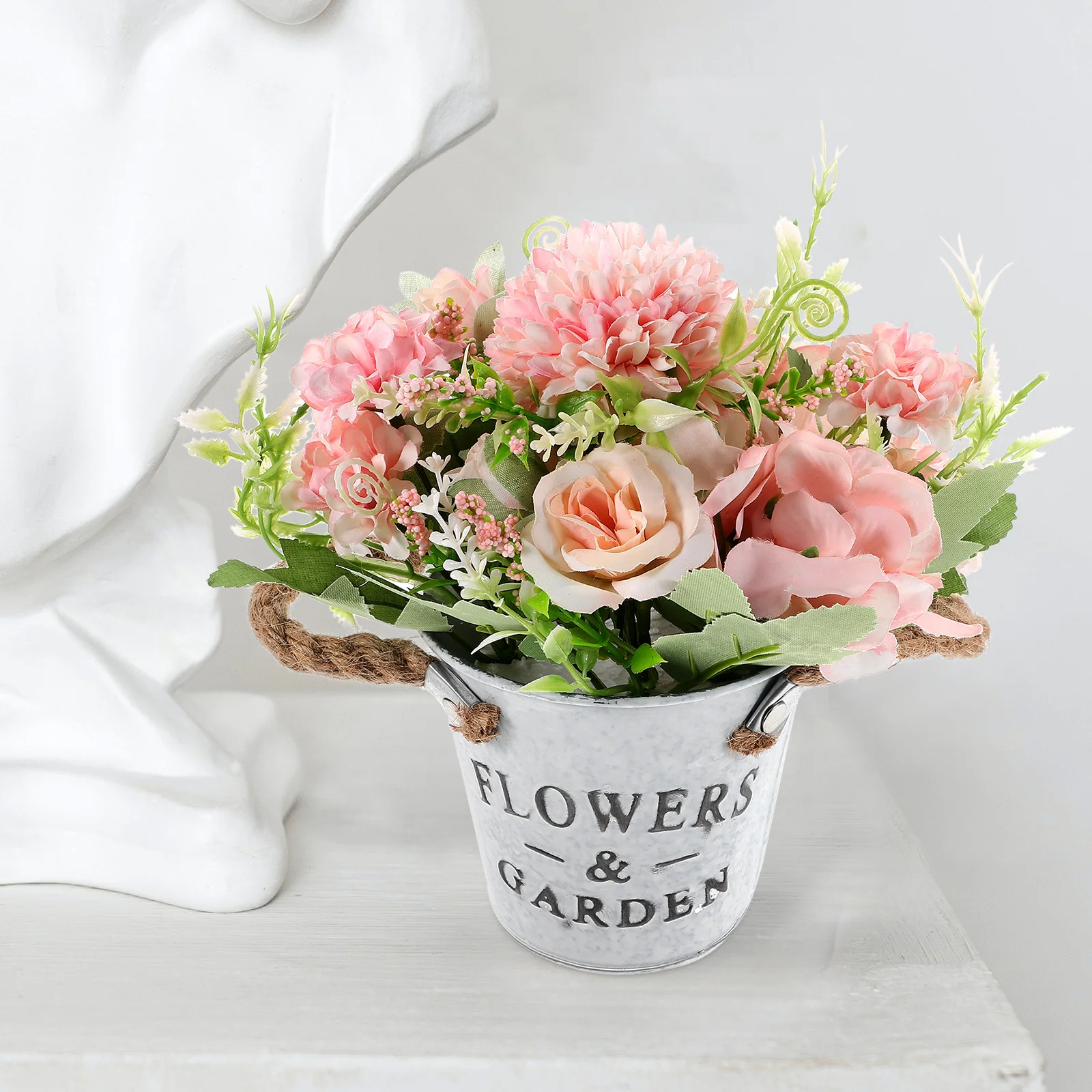 

Pink Simulated Hydrangea Pot Artificial Bonsai Cement Resin Home Office Decor Lifelike Lightweight Gift Friends