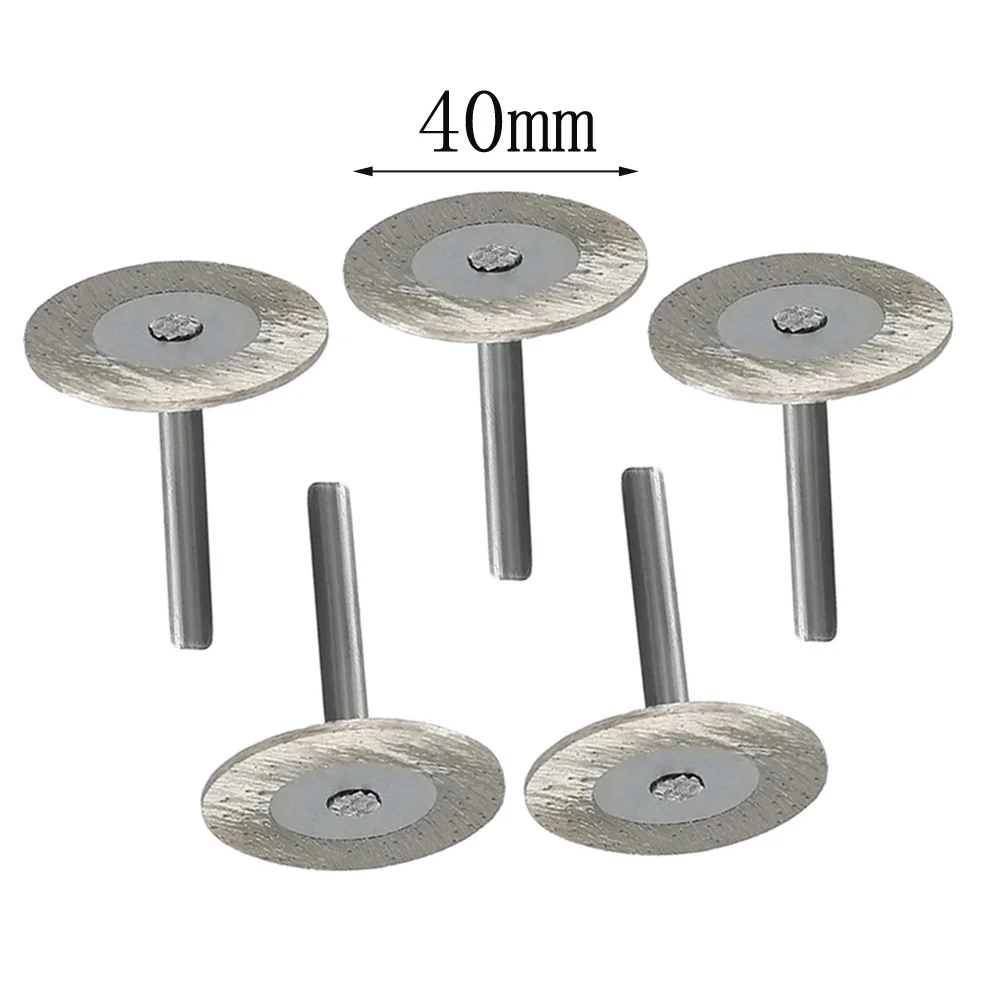 5Pcs Diamond Cutting Disc 6mm Shank 40mm Circular Saw Blade W/ Mandrel For Wood Metal Stone Cutting Electric Grinder Rotary Tool
