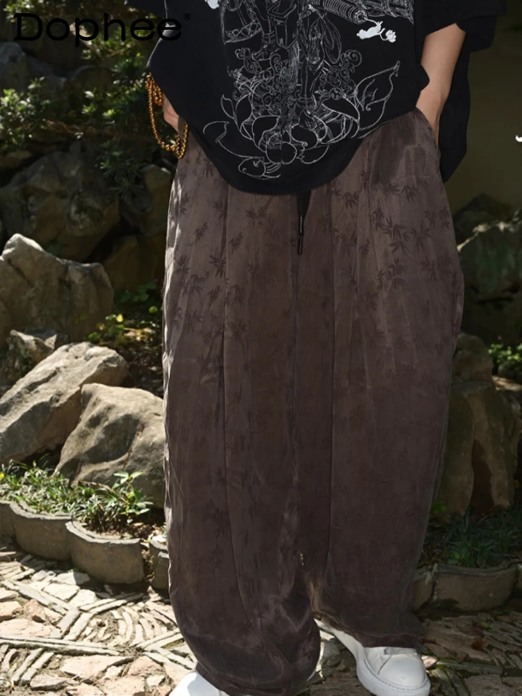 

Fashion Jacquard Pants Men 2025 Autumn New Loose Comfort Breathable Trousers Male Handsome Trendy Elastic Waist Chic Long Pants