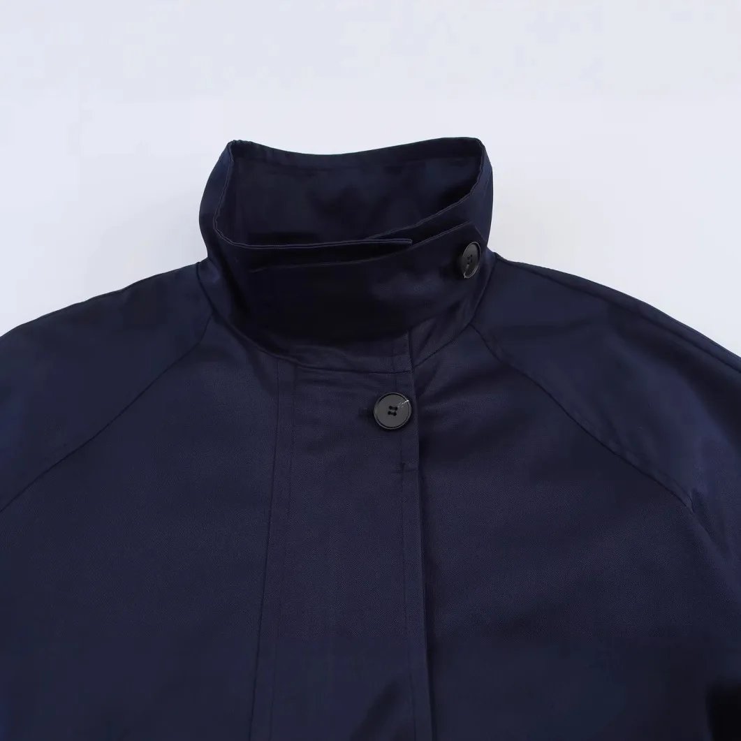 سترة كيب بياقة عالية وأكمام طويلة وأزرار مخفية وسحاب خفيفة الوزن قابلة للتنفس وحاشية فضفاضة للربيع والصيف ملابس خارجية غير رسمية #3