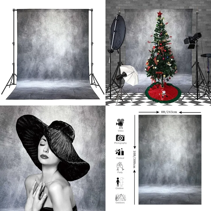 

Abstract Professional Photography Backdrop for Portrait Photo Props Booth Background Photoshoot Studio with Polyester Fabric Roller Pocket on Top (8x10ft,Grey,No Stand)