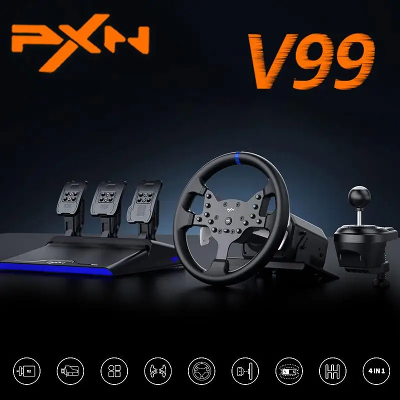 Top! PXN V99 3.2Nm Dual Motor Force Feedback Game Steer Race Wheel Pedal Shifter Set 270/900 Detachable High-Precision Hall