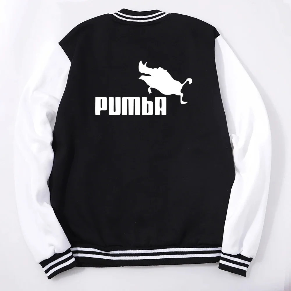 Pumba Logo Funny Jumping Boar Men Coats Harajuku Loose Baseball Uniform Fashion Fleece Warm Jacket Vintage Autumn Women Top