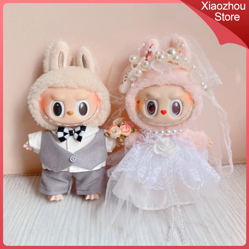 

Suitable For Labubu Clothing 17cm Doll Wedding Dress Clothes Wedding Season Grey Suit White Wedding Dress Refill