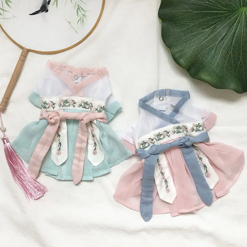 Original Pet Hanfu Thin Summer Clothes, Chinese Ancient Style Traditional Costume for Small Dogs Teddy Cat Pet Outfit