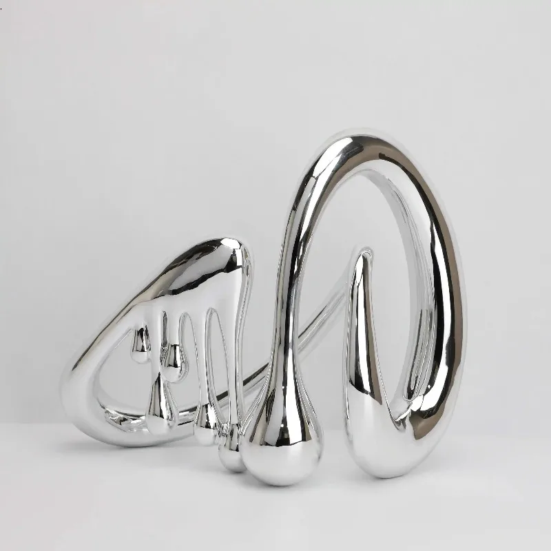 Electroplated Silver Fluid Note Resin Ornament for Home Living Room, TV Cabinet, Foyer, Desktop Decoration