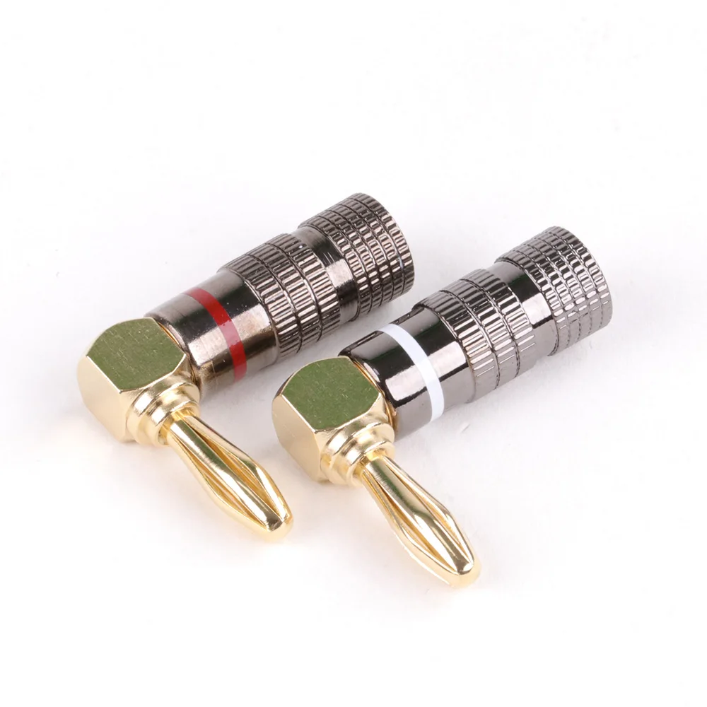 8pcs Banana Plug Right Angle 90 Degree 4mm Gold-Plated Video Speaker Adapter Audio Banana Connectors Metal Shell