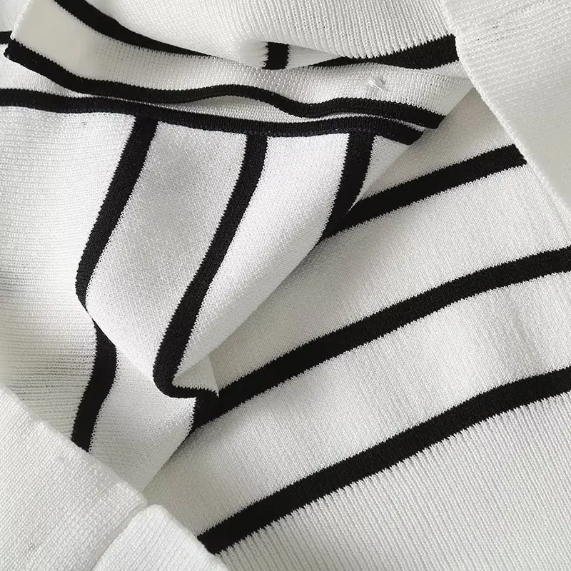 Withered French Fashion Office Ladies Single Breasted Simple Round Neck Striped Top Knit Cardigan Casual Sweaters Women