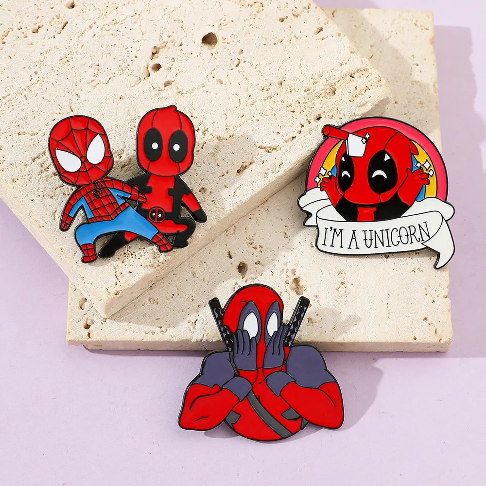 Kawaii Superhero Deadpool & Wolverine Enamel Pins Marvel Spiderman Metal Brooch for Jacket Lapel Pins Badges Fans Gifts