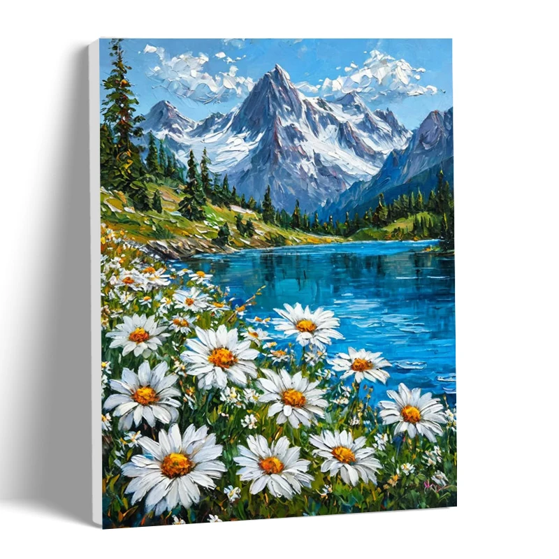 

CHENISTORY DIY Pictures By Numbers Snow Mountain Daisy Landscape Kits Coloring By Number Drawing On CanvasGift Home Decor