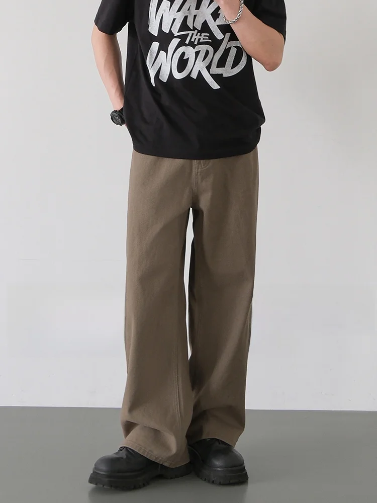 

American Retro Brown Denim Jeans Men's High Street Spring Trend Worn-In Straight Leg Pants Casual Long Trousers