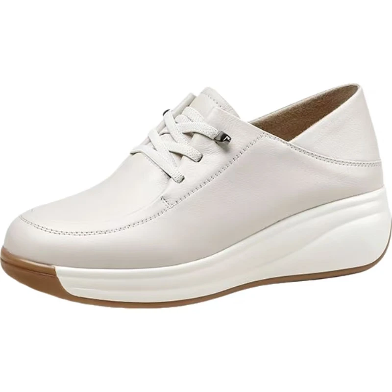 

Women Real Leather Slip On Wedges Casual Shoes Spring Autumn New Thick Sole Non Slip Comfortable Nude Shoes Middle Aged Shoes