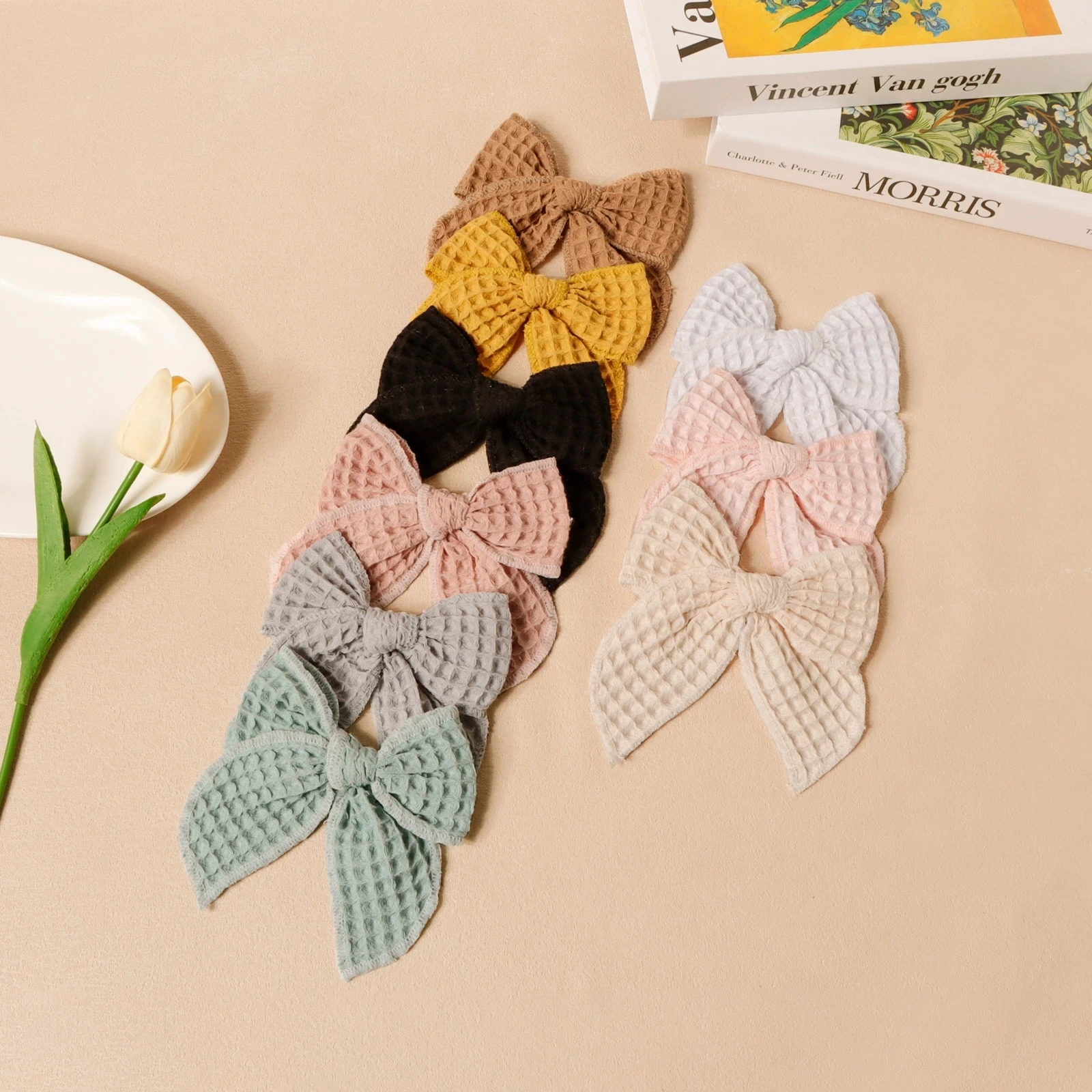 

Baby Girl Hair Clips Big Bow Cotton Hairpins 4.5 Inches Vintage Waffle Side Clip Kids Hair Holder Children Hair Accessories