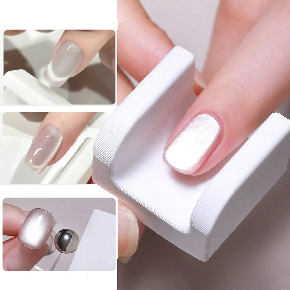 5D White Cat Eye Nail Art Automatic Suction Magnetic Stick Wide Light French Round Bead Cat Eye Magnet Gel Nail Polish Magnet To